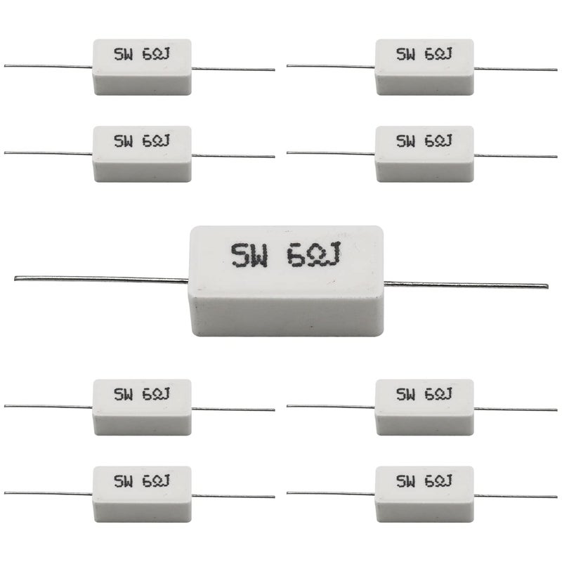 Dimlove Cement Resistors, 10 PCS 5W 5% Axial Lead Wire, White Wound, Fixed Ceramic, Power Resistors, Flame/Heat/Moisture Resistant, Precharge Horizontal (5W 6J) - Image 2
